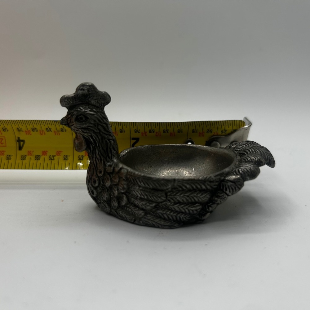 Vintage Pewter Rooster Salt Cellar Small Trinket Dish Silver Gray Excellent 95% - Picture 6 of 6